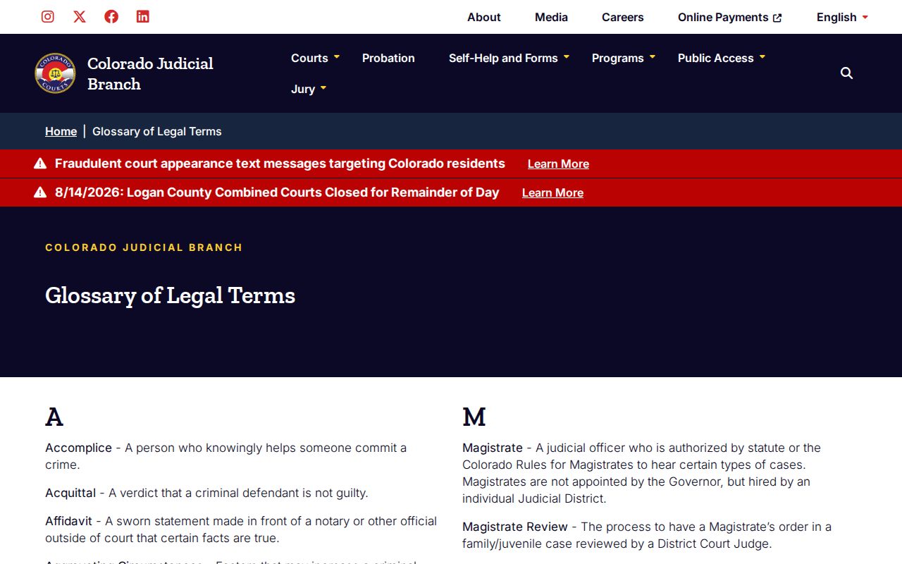 Custer County case search legal terms glossary