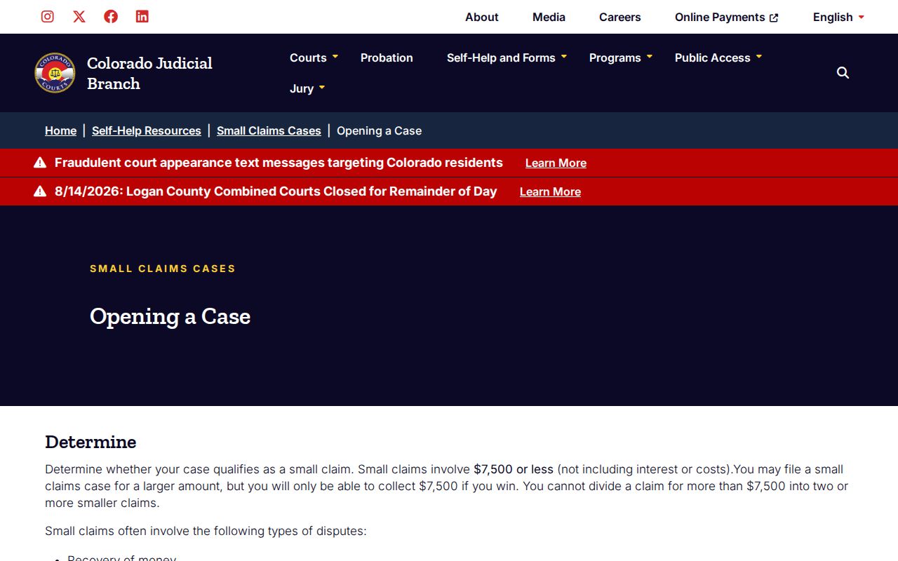 Custer County civil docket small claims opening resource