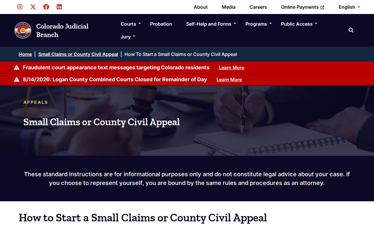 Custer County civil docket small claims and County Court appeal resource