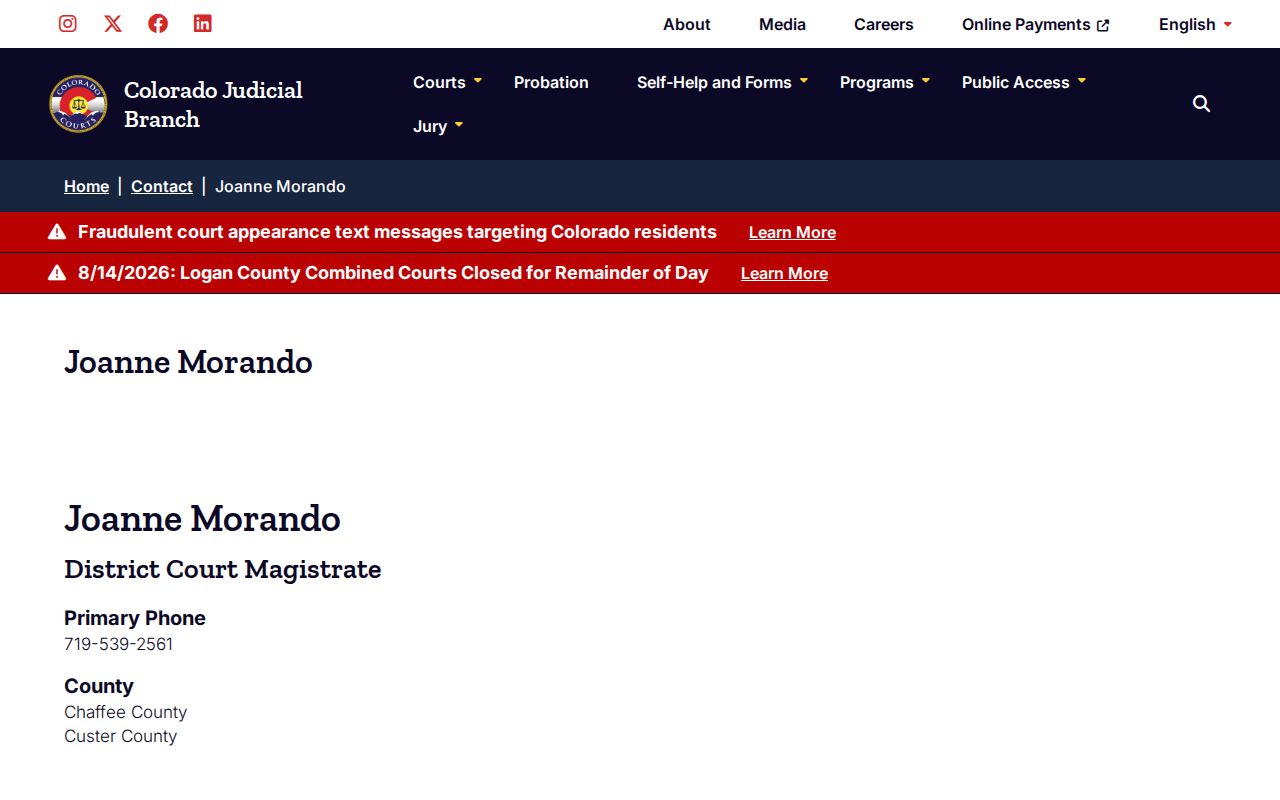 Custer County court calendar district magistrate profile