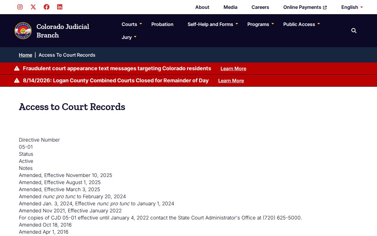 Custer County court records public access directive