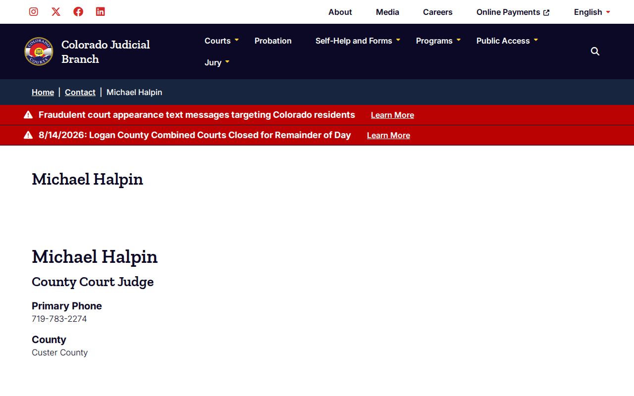 Custer County criminal docket County Court judge profile