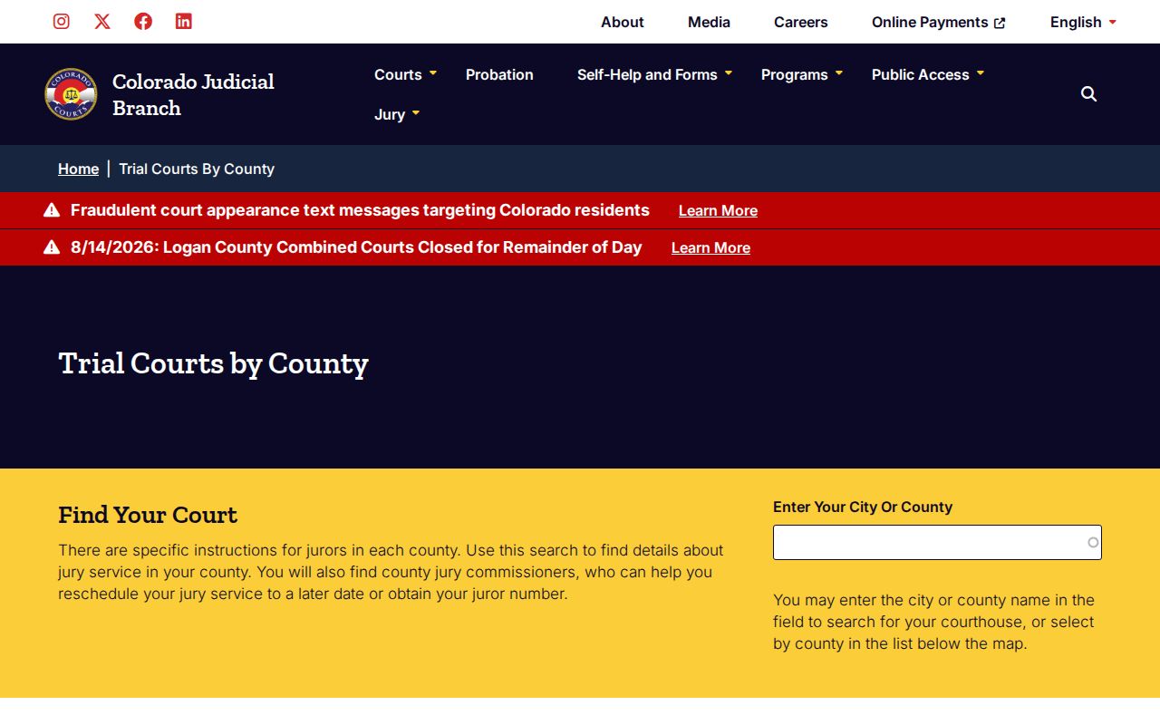 Colorado trial court structure for Custer County court dockets
