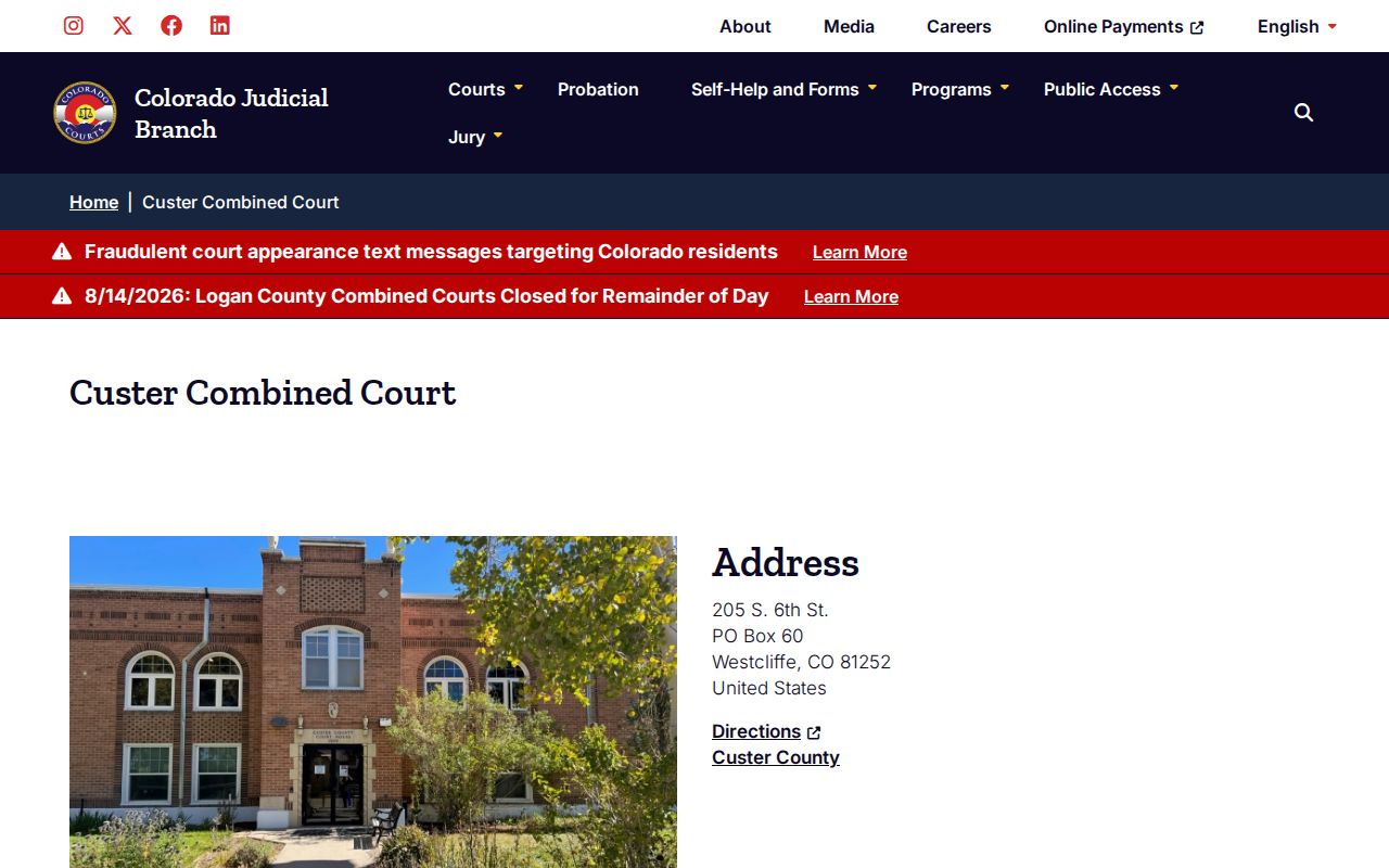Custer Combined Court location for court docket requests