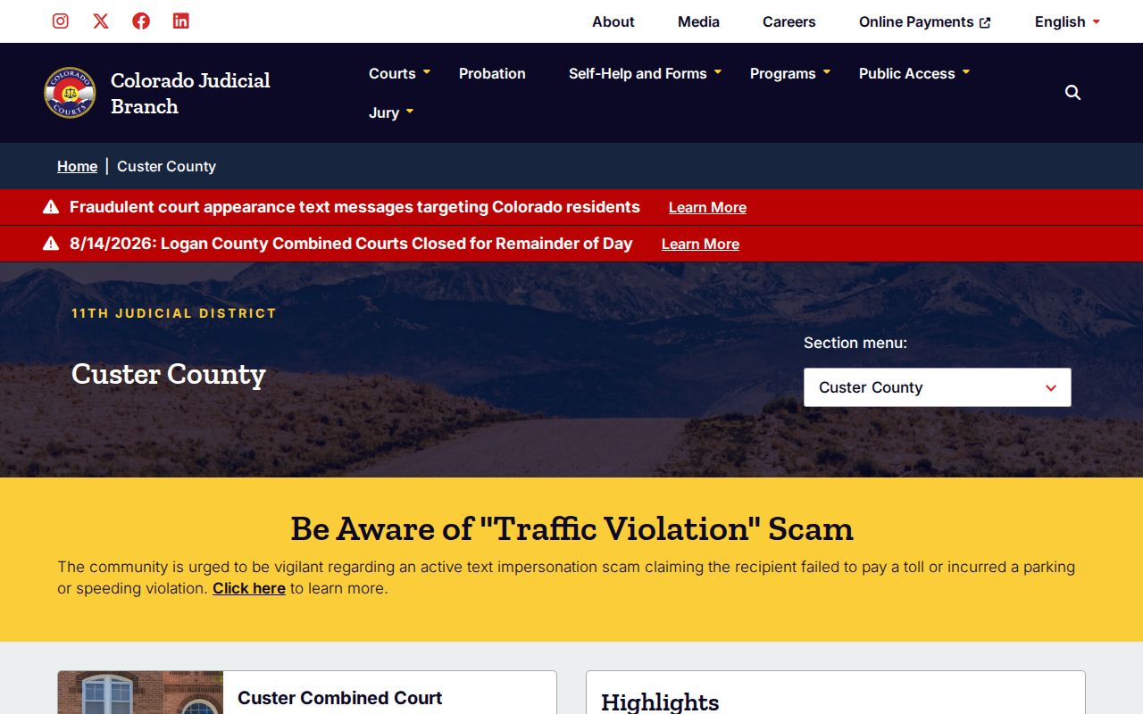Custer County court docket access hub