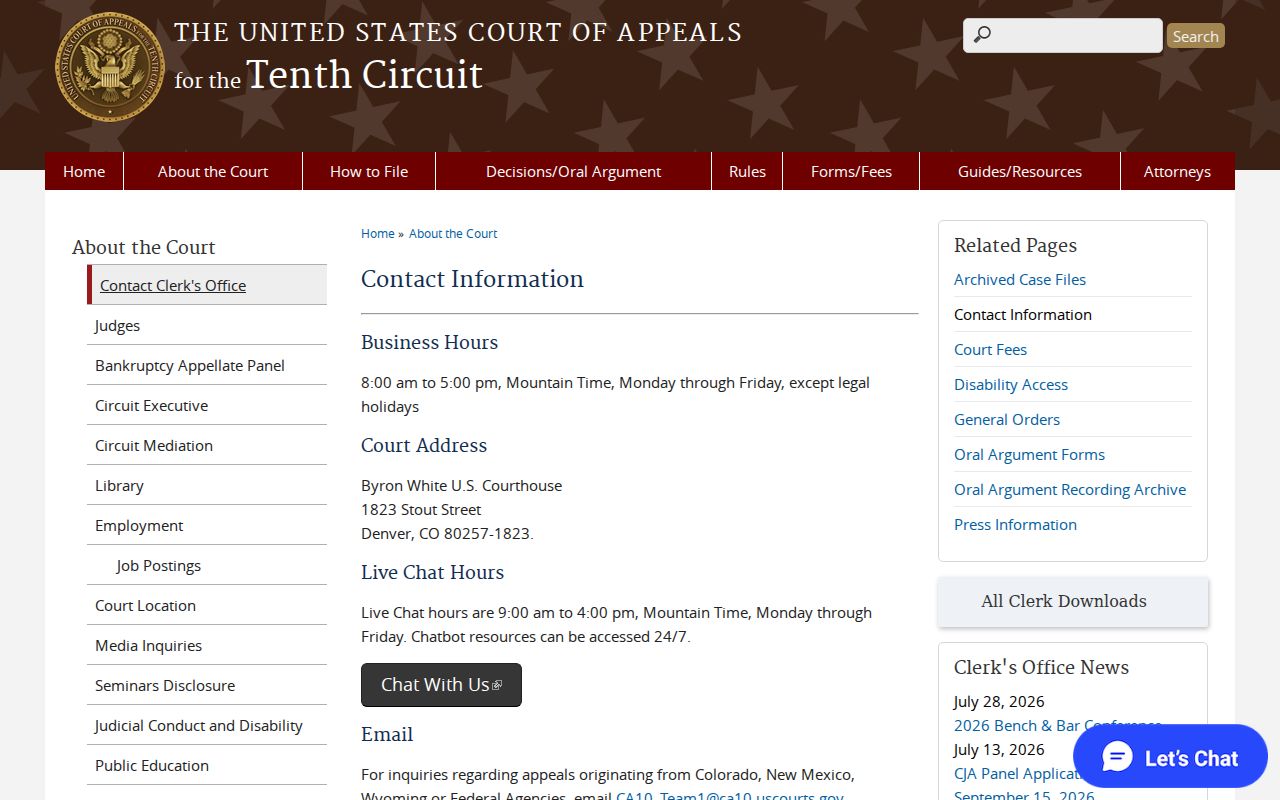 Federal appellate clerk information distinct from Custer County court dockets