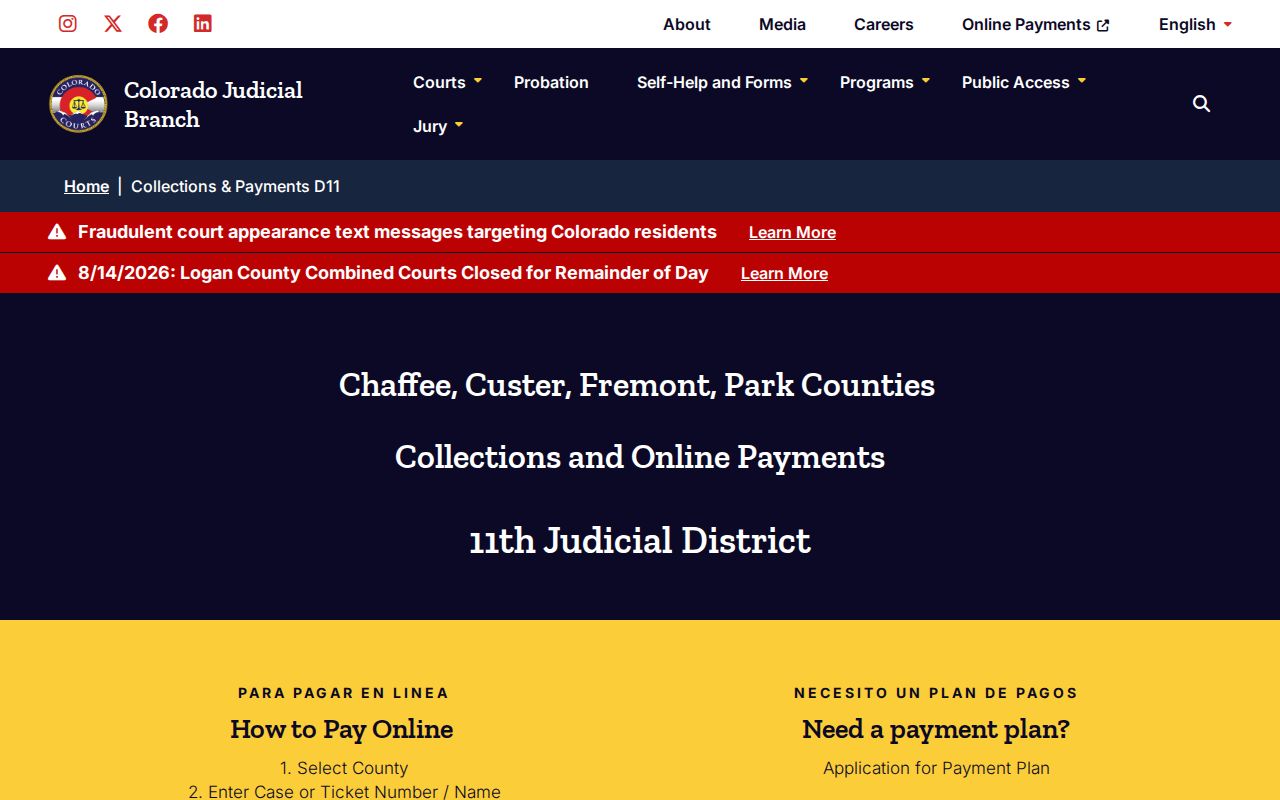 Custer County traffic court records collections and payments